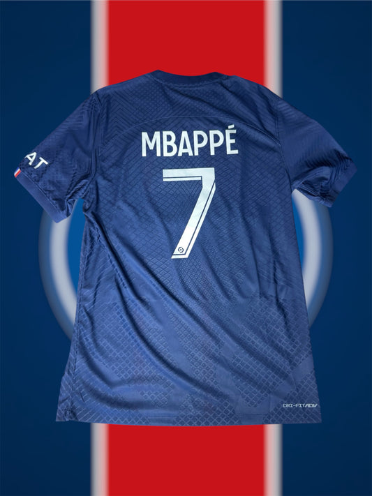 Mbappé Paris Saint-Germain 2022-23 Hjemmetrøje Player Version Str. M (Ligue 1 Patch)